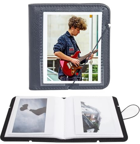 Rieibi Fotoalbum für Fujifilm Instax Wide210/Wide300/Wide400, Album für Polaroid, 8,6 x 10,9 cm, 28 Taschen, PU-Leder, Schwarz