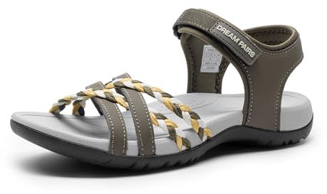 DREAM PAIRS Sandales de Sport pour Femmes Confortable et Légères Sandale de Extérieur Pratique,Size 40.5,Kaki,DWUMST2504