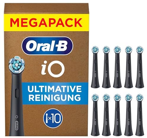 Oral-B iO Ultimative Reinigung – ORIGINAL Aufsteckbürsten für Elektrische Oral-B iO Zahnbürsten – Bürstenköpfe, Zahnbürstenaufsatz, Ersatzbürsten, Fortschrittliche Tiefenreinigung – Schwarz, 10 Stück