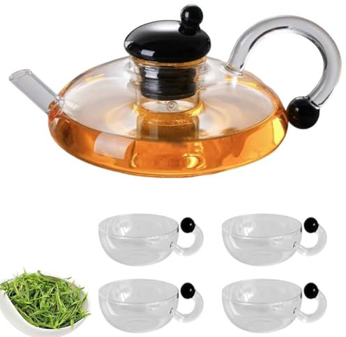 Innovessa Tea Pot, Filtration Teapot Set, Thickened Heat-Resistant Glass Teapot Set Removable, Glass Teapot with Infusers for Loose Tea(Transparent+4Cups)