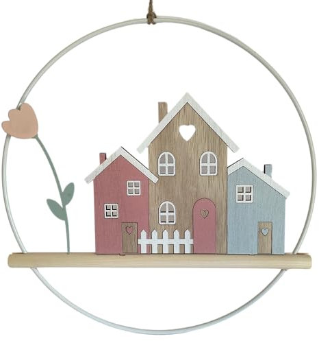 Khevga Ghirlanda porta case – decorazione per finestre e porta tutto l'anno, diametro 30 cm, affascinante decorazione per porta in metallo e legno, ideale per cucina e porta di casa
