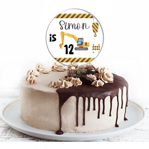 Personalised Digger Birthday Cake Topper – Custom Name & Age – Acrylic Cake Decoration for Kids Party – Colourful Celebration Cake Accessory – Construction Cake Decor for Children’s Birthday (Digger)