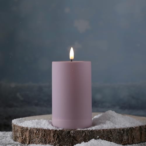 MARELIDA LED Kerze Outdoor DELUXE Homeart mit realistischer 3D Flamme Stumpenkerze Kunststoff für Innen/Außen rosa (D: 7,5cm - H: 12,5cm)