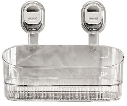 Boîte de rangement à ventouse ondulée sans perçage pour salle de bain - Boîte de rangement à ventouse puissante - Organiseur de salle de bain et fil recouvert de caoutchouc (transparent, taille unique