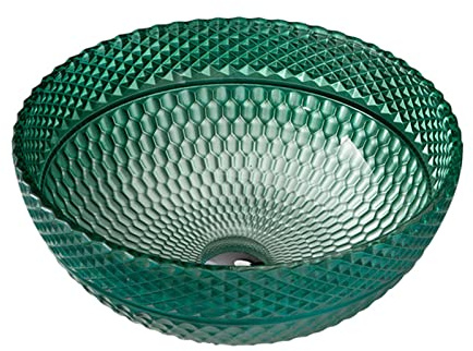 HADECOLL Lavabo De Baño De Color Verde, De Vidrio Templado, Redondo, Artístico, para Encimera con Desagüe Emergente.