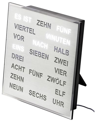 AMS LED Wortuhr 1242 - Wanduhr grau/anthrazit, Quarzwerk, Zifferblatt Aluminium geschliffen
