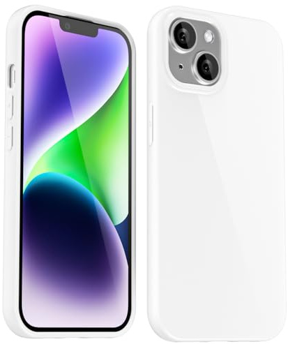 Svanove for iPhone 14/13 Case Silicone, Glossy Soft Rubber Gel Jelly Cute Protective Plastic Simple Plain Phone Case Cover for Women Girl, Slim Thin Flexible Shockproof TPU, White
