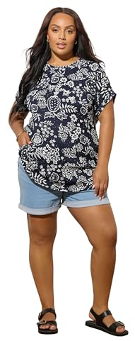 Yours Curve Blue Leaf Print Textured Top - Women's - Plus Size Curve