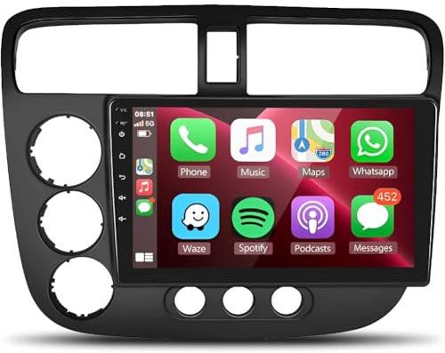Radio estéreo for coche Android 13.0 de doble DIN for Honda Civic 2000-2005, pantalla táctil HD de 9 pulgadas, receptor de audio con navegación GPS, unidad principal Bluetooth, compatible con cámara d