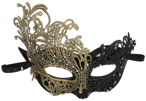 VALICLUD Masque Demi-visage Dentelle Noire et Or pour Bal Masqué Accessoire Élégant pour Soirée Dansante et Halloween Masque Décoratif Vintage pour Femmes