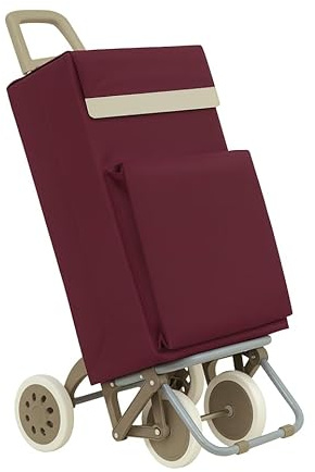WEIDA Carro de la Compra 4 Ruedas | Bolsillo Exterior Térmico, Mango Ergonómico y Bolsa Impermeable Ideal para Congelados | Chasis con Apoyo Delantero y Base Abatible (1, Rojo Granate)