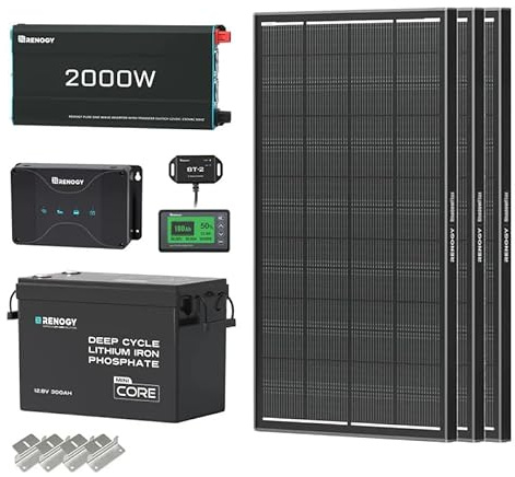 Renogy 600W 12V Solar Panel Kit, 3.84kWh, Ideal for RVs, Boats, Homes: 3pcs 200W ShadowFlux N-Type Solar Panel + 300AH LiFePO4 Battery + 50A DC DC Charger with MPPT+ 2000W 12V Pure Sine Wave Inverter