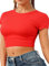 Re Tech UK - Women's Basic Ladies Short Sleeve Stretchy Crop Tops for Women, Slim Fit Crew Neck, Cropped T Shirt, Summer, Cute, Tshirt, Sizes 8-14 (S/M 8-10, Red)