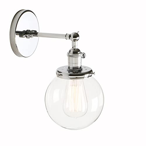 Pathson Réglable Applique Verre Boule Abat-jour Lampe Rétro Industrial Applique Murale Rétro Eclairage Chrome