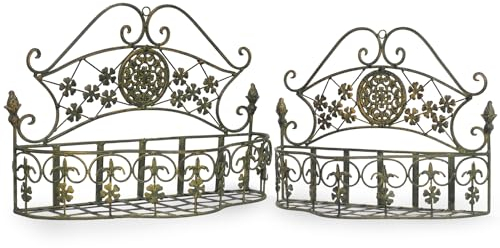 Moritz Metall Wandkörbe Pflanzkörbe 2er Set Paar Antik/altgrün Landhausstil Pflanzkorb Shabby Style HL-163-GR