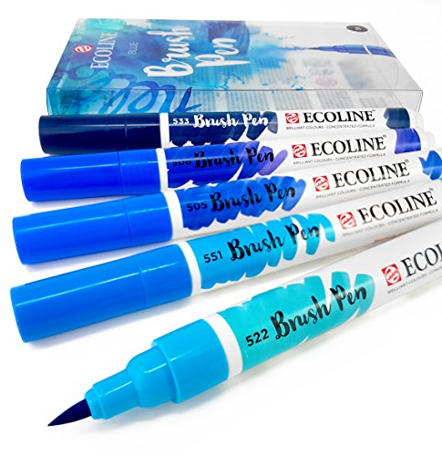 Royal Talens – Ecoline Flüssige Aquarellstifte, 5er-Set in Kunststoff-Hülle, Blau