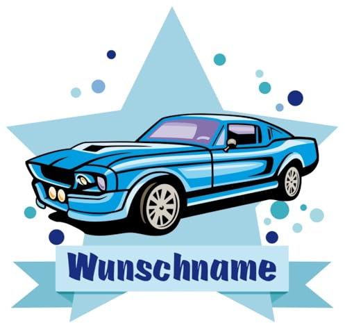 Samunshi® Blaues Auto Wandtattoo Türschild mit Name personalisierbar Kinderzimmer Türaufkleber Baby Wandaufkleber - 90x78cm mehrfarbig