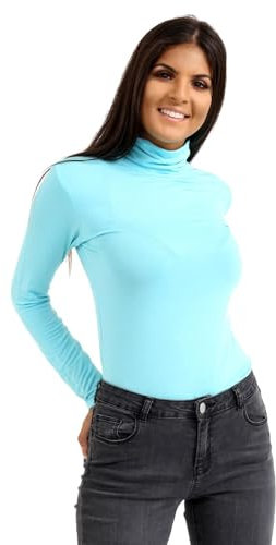 janisramone® Polo Shirts for Women UK, Long Sleeves Turtle Neck Plain Stretchy Ladies Polo Shirts, Casual Slim Fit Roll Neck Top, Size 8 Mint