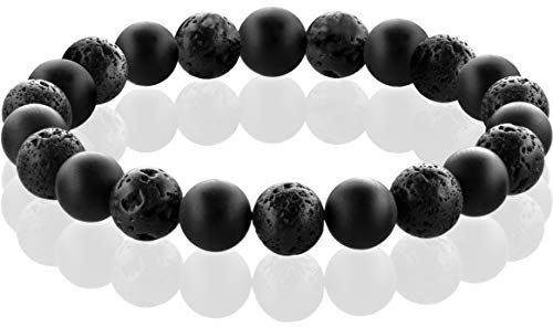 FABACH Spirituals™ Chakra Perlenarmband mit 8mm Lavastein-Perlen und Onyx-Natursteinen (schwarz) - Yoga Armband aus 21 Heilsteinen - Energiearmband für Damen und Herren