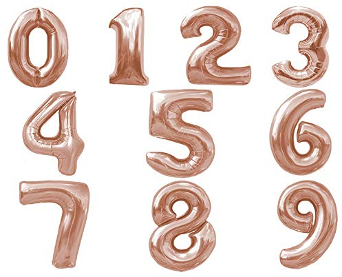 Folienballon Zahl 0 in Rose Gold - XL Riesenzahl 40 cm - Ballon im Zahlen-Design für Geburtstag Jubiläum Party Geschenk Dekoration Luftballon Happy Birthday rosegold rosé Nummer Zahlenballon