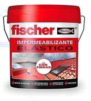 fischer - Pintura Impermeabilizante con Fibras | Resistente al Agua y Exteriores | Protección Elástica y Antideslizante | Ideal para Terrazas y Techos | 4L (Cubo 5kg) | Blanco
