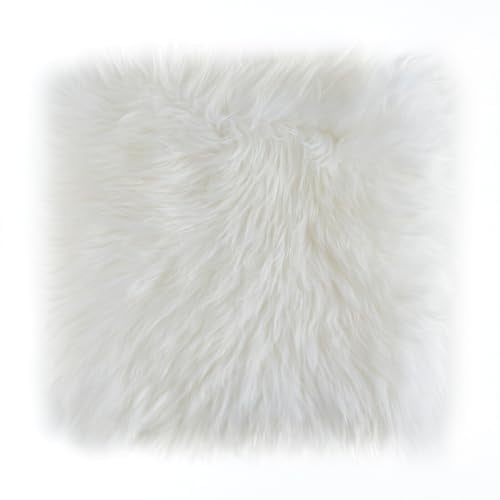 -LUXOR- living Sitzkissen Stuhl Echtfell, Flauschige Sitzauflage, Stuhlkissen, Lammfell Sitzkissen, Fell für Stühle, 34 x 34 cm Weiß, 4 Kissen