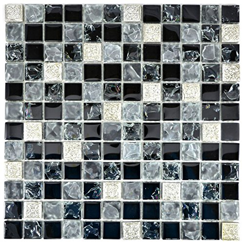 Mosaik Fliese Transluzent grau schwarz Glasmosaik Crystal Resin grau schwarz silber gefrostet für WAND WC KÜCHE FLIESENSPIEGEL THEKENVERKLEIDUNG Mosaikmatte Mosaikplatte