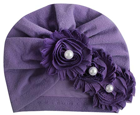 Asudaro Baby Mädchen Mütze Blumen Turban Hut Perle Beanie Cap Elastic Headwear Head Wrap Baumwolle Kleinkind Stirnbänder Stirnband Neugeborenen Kappe Sommer Hut Lila