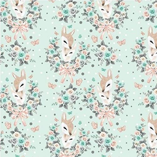Pingianer 8,98€/m REH Rehkitz Rose 100% Baumwolle 50x160cm Baumwollstoff Meterware Handwerken Nähen Stoff (REH Blumenkranz Minz)