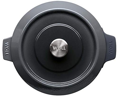 Woll Iron Gusskasserolle mit Deckel, viereckig, Ø 28 cm, 7 cm hoch, 3,7 Liter + Silikongriffen Carbon Grey