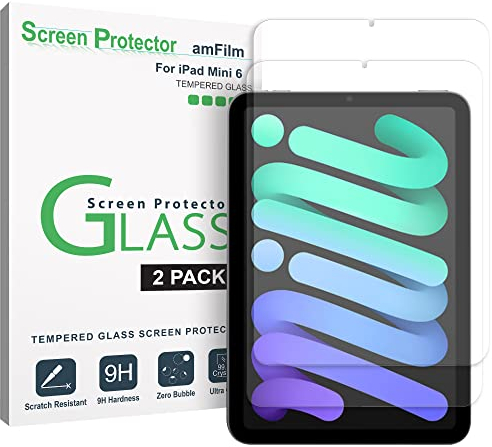 amFilm 2 Piezas Protector de Pantalla de Vidrio para iPad Mini 6 / iPad Mini 7 (8.3'', 2024), 9H Protector de Pantalla de Vidrio Templado, Compatible con Apple Pencil 2nd