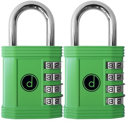 Padlock 4 Digit Combination Lock - for Gym School Locker, Outdoor Gate, Shed, Fence, and Storage - Weatherproof Metal - Keyless, Easy to Set, Resettable (Green, 2 Pack)
