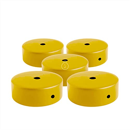 AMARCORDS - 5 Auvents de plafond en métal, cache fil pour lustre couleur JAUNE CITRON, boîtier de lampe complet avec accessoires serre-câbles, vis et support de plafond. Diamètre 77mm hauteur 26mm