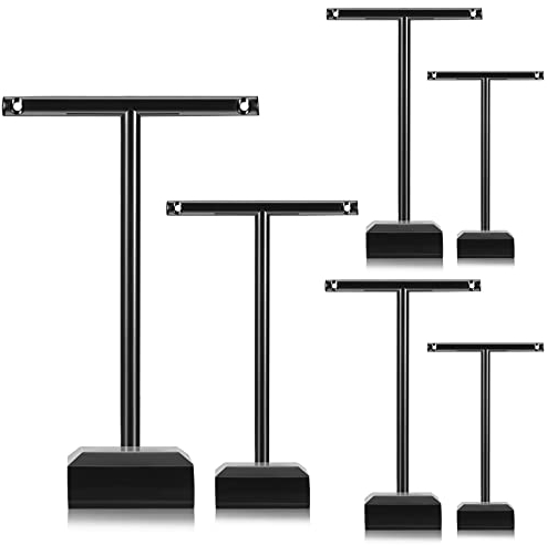 Jetec Supporto per Orecchini in Acrilico Porta Collane ad Albero Espositore da Tavolo per Orecchini Bracciali Portagioie con Barra a T Organizer per Gioielli da Appendere (Nero, 6 Pezzi)