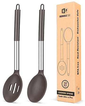 Packung mit 2 großen Silikon-Kochlöffeln, antihaftbeschichteter fester Bratlöffel, hitzebeständige Küchenutensilien zum Mischen, Servieren, Abtropfen, Rühren(Schokolade)