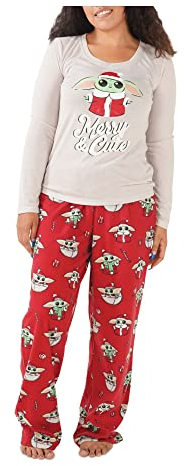 Nite Nite Munki Munki Damen Ls T-Shirt und Hose Jersey Pj Set Star Wars Pyjama-Kollektion für die ganze Familie, Santa Grogu, M