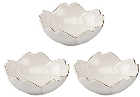BESPORTBLE Cherry Blossom Style Sauce Dishes 3 Pack Porcelain Gold Trim Seasoning Bowl Decorative Plate