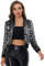 Allegra K Damen Party Glitzerjacke Bomberjacke Pailletten Glitzer Langarm Reißverschluss Club Kurze Jacke Splitter XL