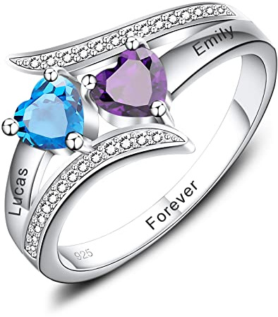 INBLUE Personalisierter Damen Ringe mit Geburtssteinen & Namen, Gravierbarer Mama Ring/Oma Ring mit Geburtssteinen, Ring mit Buchstaben, Personalisierter Schmuck Geschenk zum Muttertag