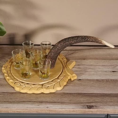 Schnaps Anbieter geschnitztes Schnapsbrett H14 cm Rothirsch Stange Geweih Griff mit 6 Stück Gläser hoch Jagdmotiv Tier Motiv #27.7.2.4