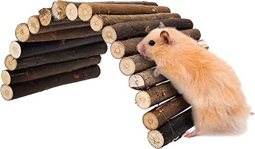 INHEMING Hamster Bridge - Bendable Wooden Bridge & Tunnel, Natural Rat Ladder, Small Animal Cage Accessory for Dwarf Syrian Hamsters, Mice, Guinea Pig, Chinchilla