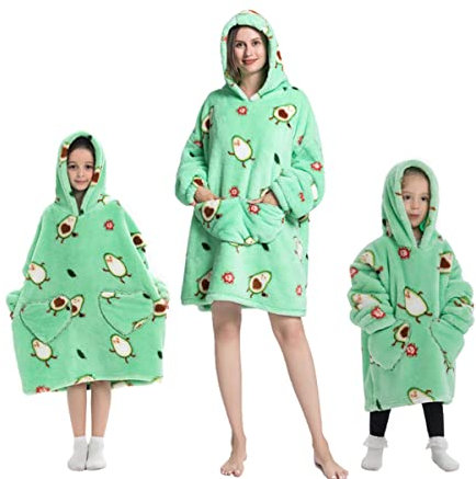 Geagodelia Oversized Hoodie Pullover für Damen Kinder Kuschelig Fleece Decken Hoodie, Hoodie Decke zum Anziehen Weiche Kuschelpullover Hausanzug Kapuzenpullover Winter (Grün - Avocado, 2-5 Jahre)