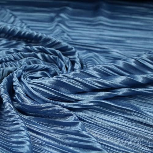 Textile Plaza Plissee-Stoff, plissiert, Satin, knitterfrei, einfarbig, 147,3 cm breit, 1 Meter, Denimblau 7103