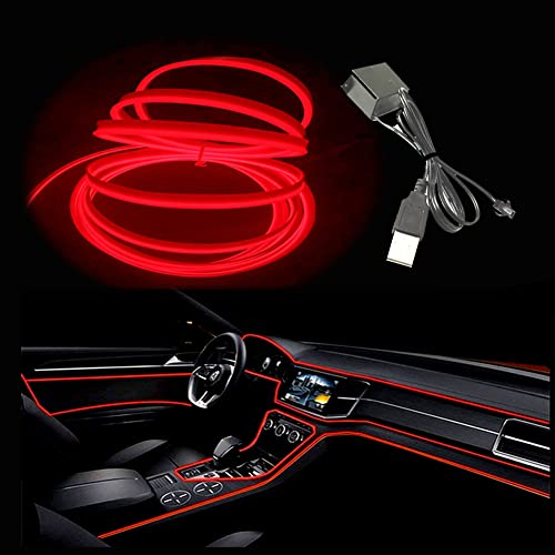 Balabaxer 5M Cavo di emissione luminosa USB, luce al neon Rosso 5V con larghezza laterale 6mm, con protezione del fusibile, utilizzato per la decorazione interna dell'automobile