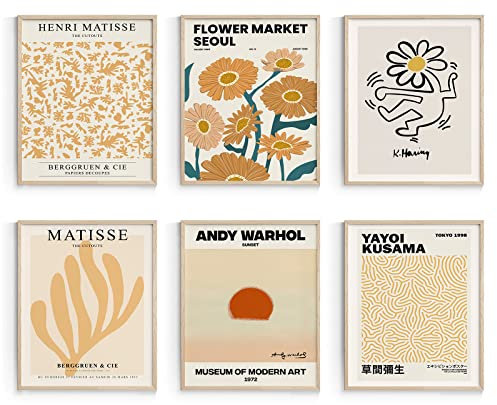 Habseligkeit Van Gogh Wandkunstdrucke, Blumenmarkt Wandkunstdrucke, Matisse Poster für Zimmer ästhetisch ungerahmt, 27,9 x 35,6 cm, 6 Stück