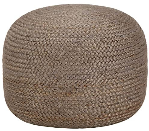 Makastle Handgefertigter Pouf Hocker Rund Sitzpouf Sitzhocker Sitzpuff Fußhocker Strick Puff Hocker für Wohnzimmer, Schlafzimmer, Hellgrau 45 x 30 cm Jute