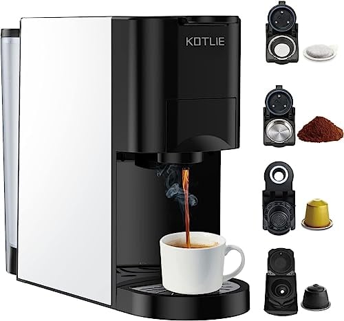 KOTLIE AC-513K 4 in 1 Kapsel Kaffeemaschine für NES/DG/Mischkaffee/ESE Pads(44mm),19Bar,1450W,800ml