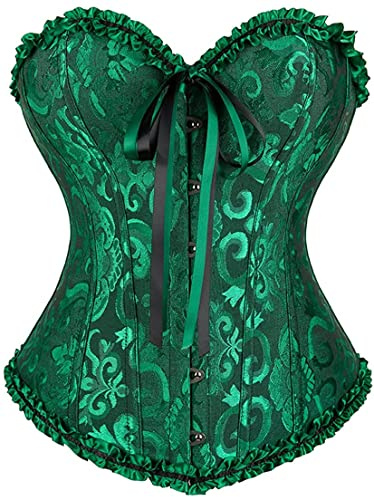 SZIVYSHI Overbust Korsett Damen Top | 14-Stäbchen Jacquard Bustier. Formt eine Sanduhr-Figur für Renaissance-Märkte, Halloween, Piratenkostüme & Mottopartys