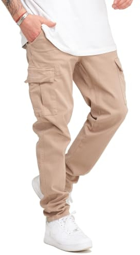 behype. Herren Cargohose Jeans-Hose mit Cargo-Taschen Stretch Männer Regular-Fit