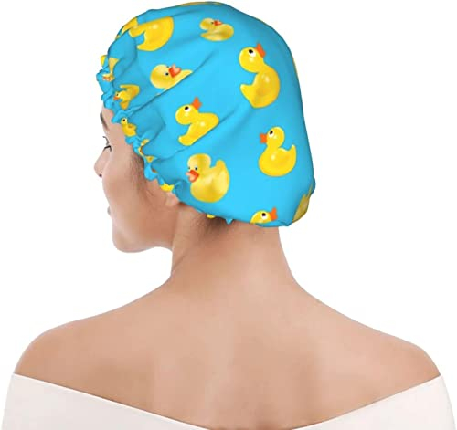 Wiederverwendbare Duschhaube Cartoon Gelbe Enten Duschhauben für Frauen Wasserdichter Badehut Elastisches Haar Badehauben Doppelt wasserdichtBadehaube für alle Haarlängen